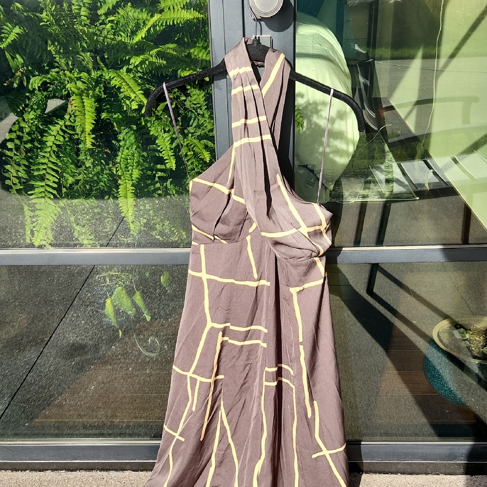 Banana Republic Halter Dress in Brown and Tan